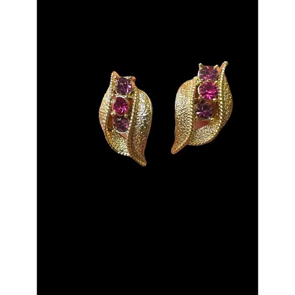 Set Coro Necklace Earrings With Multi-shade Purple Fuchsia Rhinestone Gold Tone - Picture 14 of 16